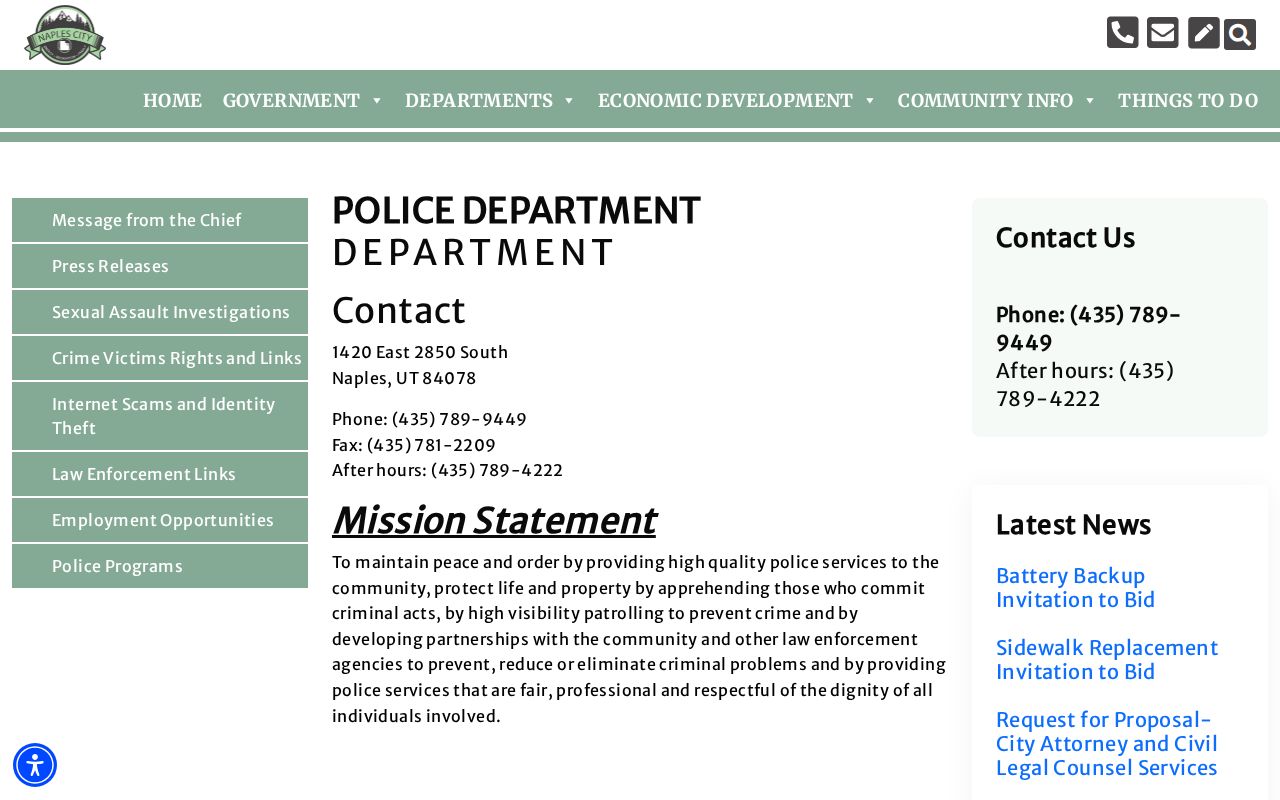 Naples Police Department official contact page for Naples arrest records