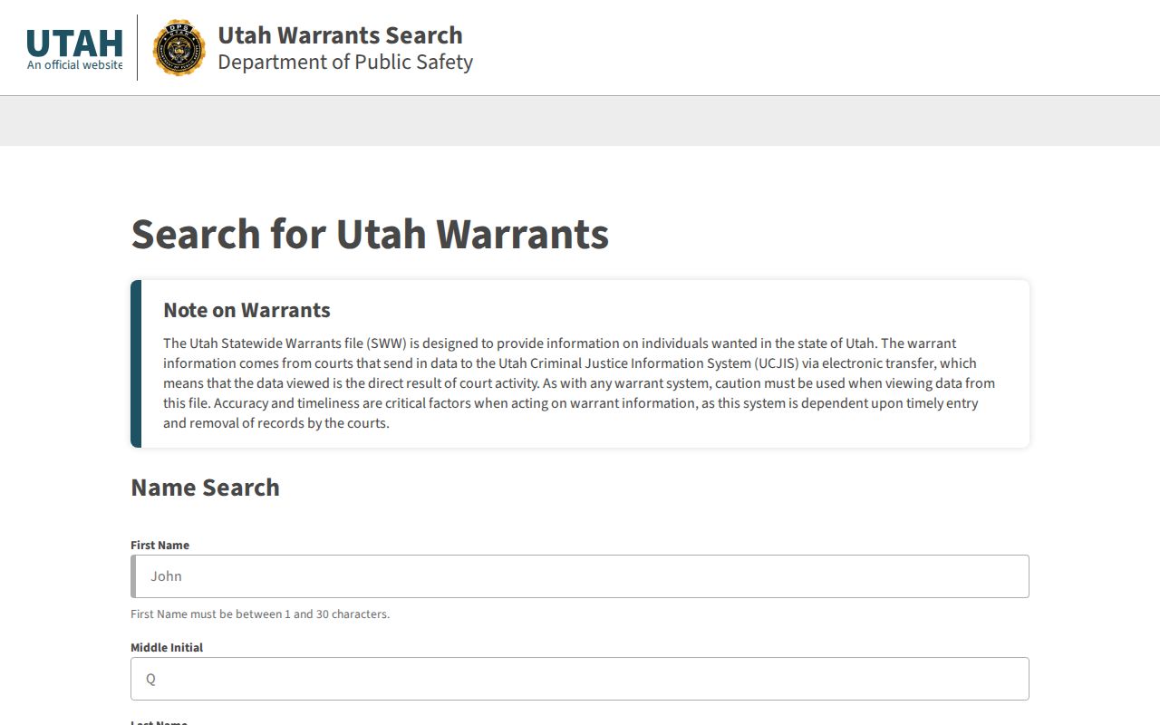 Uintah County warrant check reference showing the Utah Statewide Warrants portal