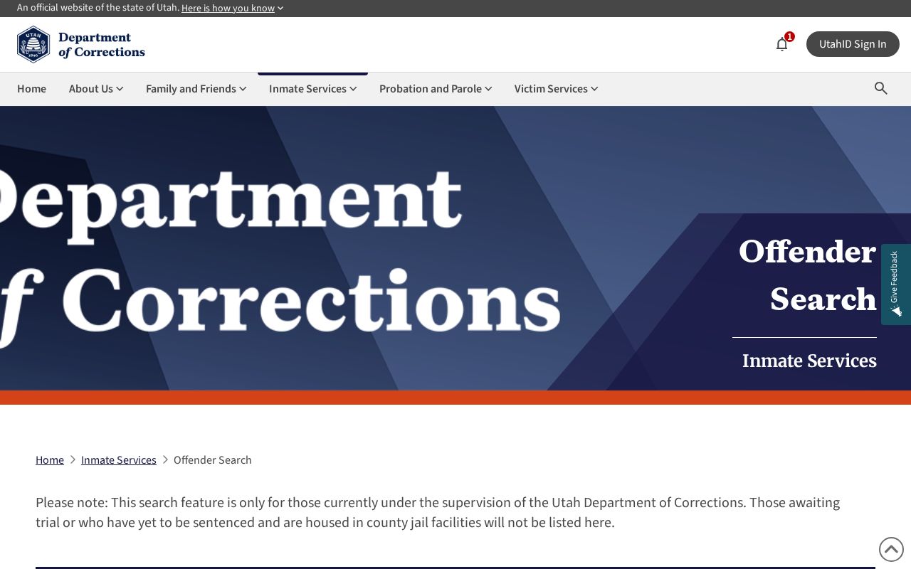 Utah Department of Corrections Uintah County offender record search route