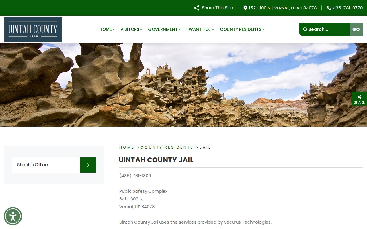 Uintah County Jail official custody information and booking record contact page