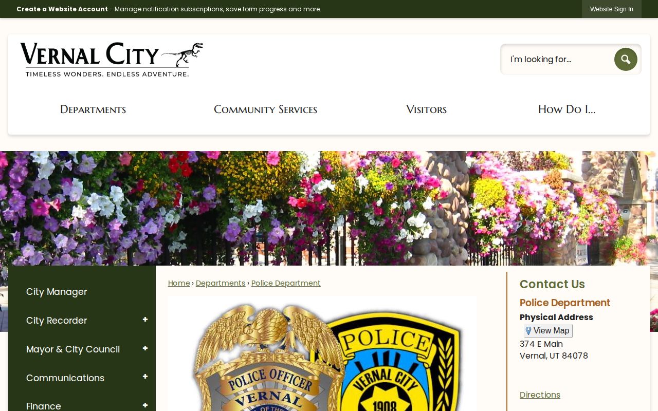 Vernal Police Department official records contact page for Vernal arrest records