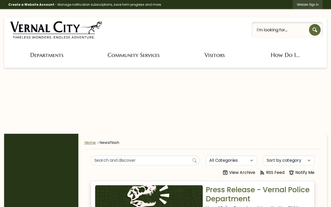 Uintah County arrest news record reference showing the Vernal official press-release index